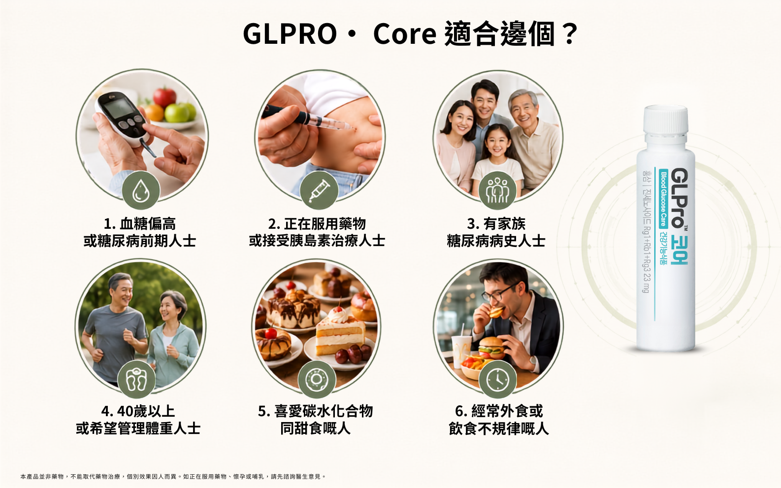 GLPRO™ Core 適合邊個:血糖偏高、服藥人士、家族病史、40歲以上、愛甜食、經常外食